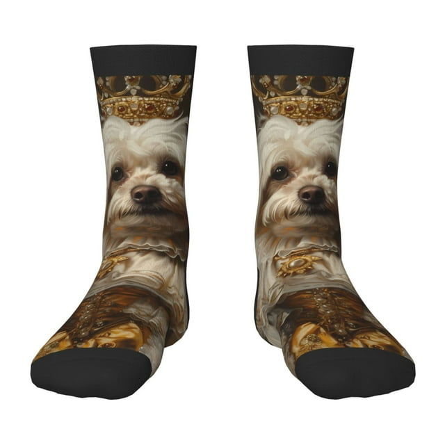 Kdxio Regal Dog In Royal Attire Print Children's Socks for Daily Wear and Sports Use Colorblock Mid-Calf Design Breathable Material