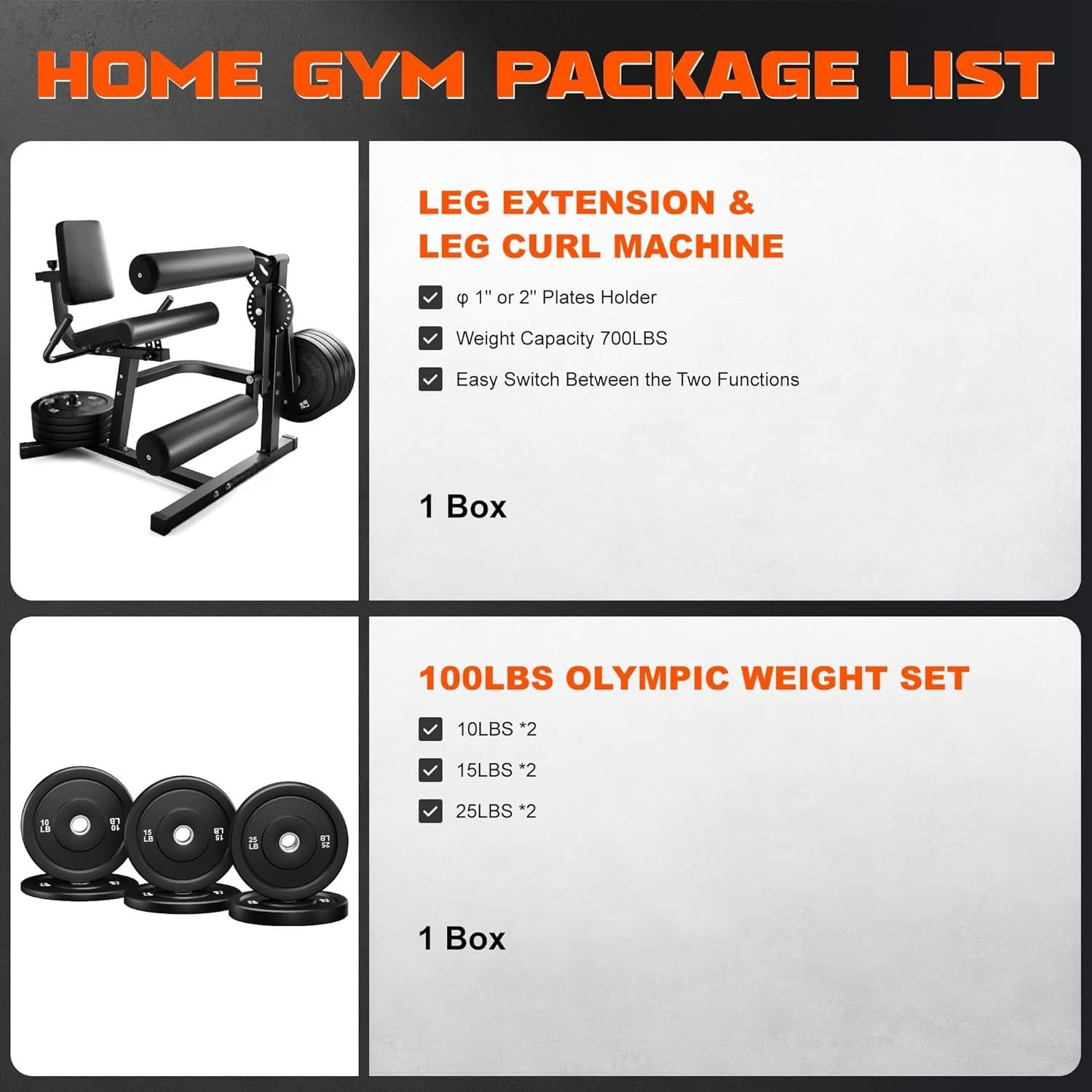 MITONOS Leg Extension and Curl Machine,4 in 1 Lower Body Workout Machine,Adjustable Leg Curl Machine with,Leg Extension Machine with Exercise Bench,Home Gym Weight Machine with 100lb Plates