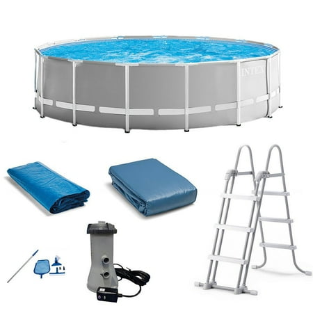 - Intex Prism Above Ground Swimming Pool Set w/ Ladder, Cover and Maintenance Kit