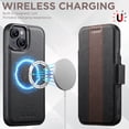thumbnail image 5 of for iPhone 13 Flip Protective Lychee Texture PU Leather TPU Case, Stylish Wireless Charging Luxury Detachable Magnetic Card Pocket Cash Slots Shockproof Kickstand Phone Case Cover, Brown, 5 of 6