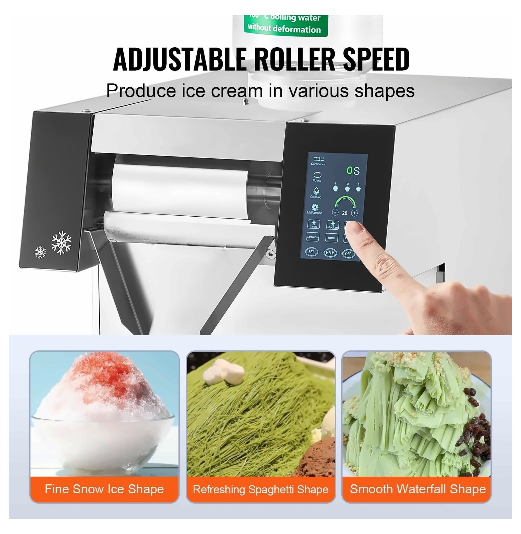 Commercial Ice Machine 573LBS/24H Stainless Steel Snowflake Maker for Ice Cream, Air-Cooled, 900W, 2 Baskets, Fast Cooling, Adjustable Ice Texture