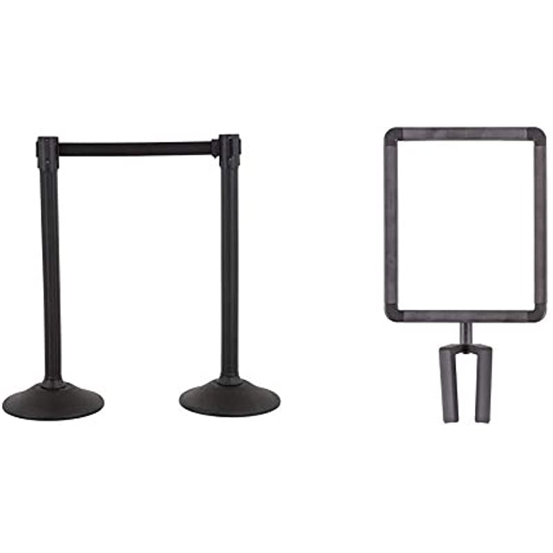 2-Pack US Weight Black & U2513 Plastic Stanchion Sign Holder with Plexiglass Covers for USW ChainBoss and Sentry Stanchions U2000 Sentry Stanchion with 6.5 Foot Retractable Belt 