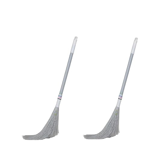 Hari Ram Gulab Rai Clean, Sweep Plastic Broom | No Dust Broom, Long Plastic Handle Jhadu | 3 Times More Durable, Reach Wide Area | Dry & Wet Use | For Home, Pantry & Office Cleaning - Pack Of 2
