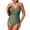 #0147-Army Green, variant on Womens One Piece Swimsuit Mesh Panel V-Neck Ruched Waist Gold Accent Straps Bathing Suit Modest Swimwear