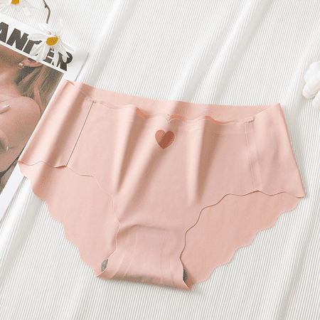 Fulorrnie Women s Mid Rise Seamless Panties Heart Print Cotton Gusset Breathable Underwear for Summer  No Visible Panty Line  Orange  L