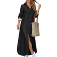 thumbnail image 1 of MAWCLOS Robes Maxi pour Femmes Robe Chemise à Imprimé Floral Kaftan à Revers Manches Longues 8997 Noir Gris 4TG, 1 of 2