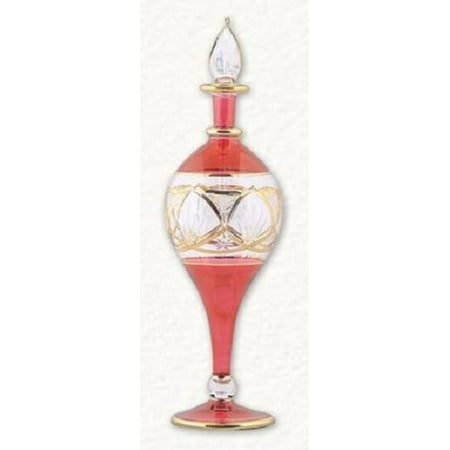 - Red and Gold Etched Egyptian Blown Pyrex Glass Perfume Bottle Made in Egypt New