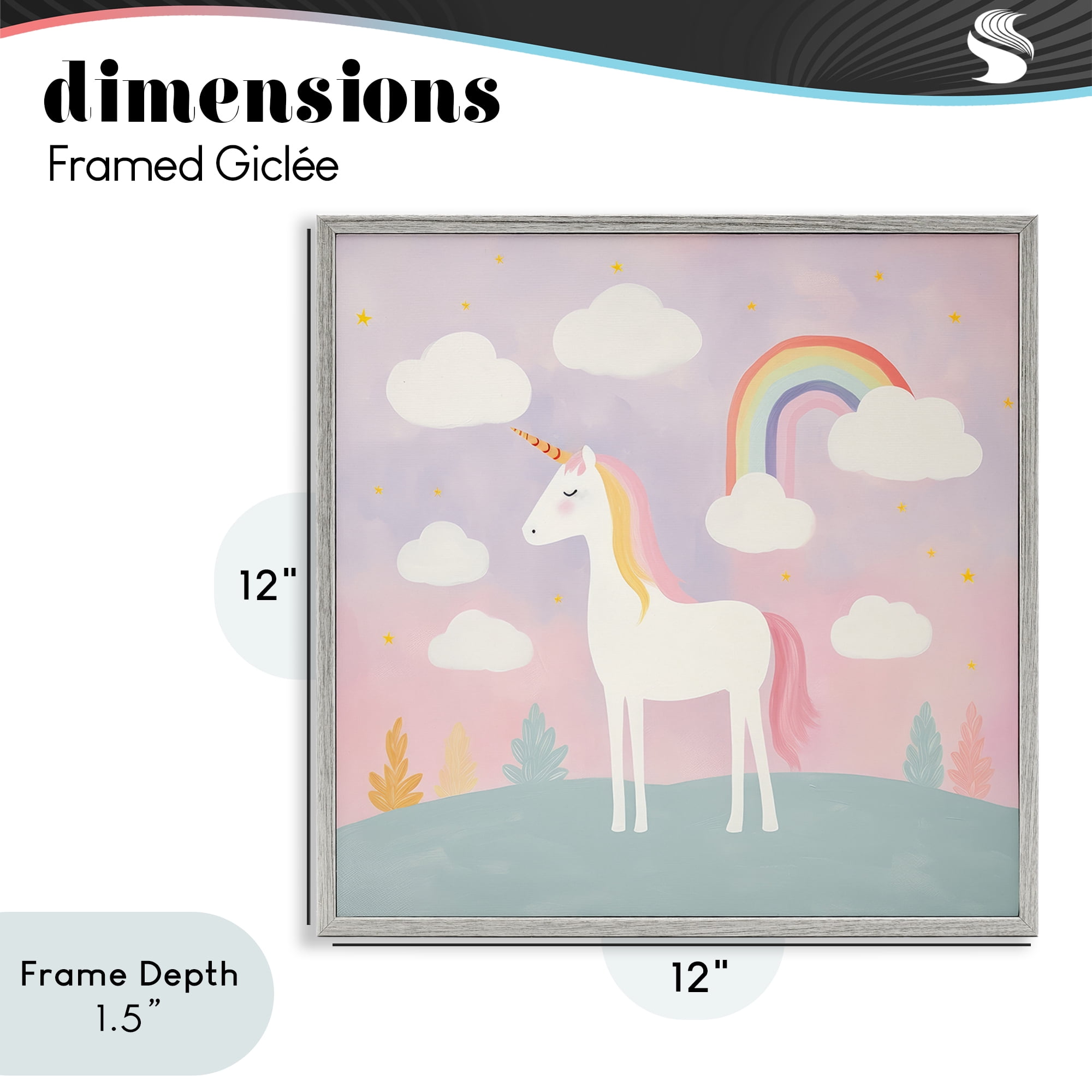 Stupell Industries Mystical Unicorn with Rainbow & Clouds Gray Framed Giclee Art, design by Lazar Studio