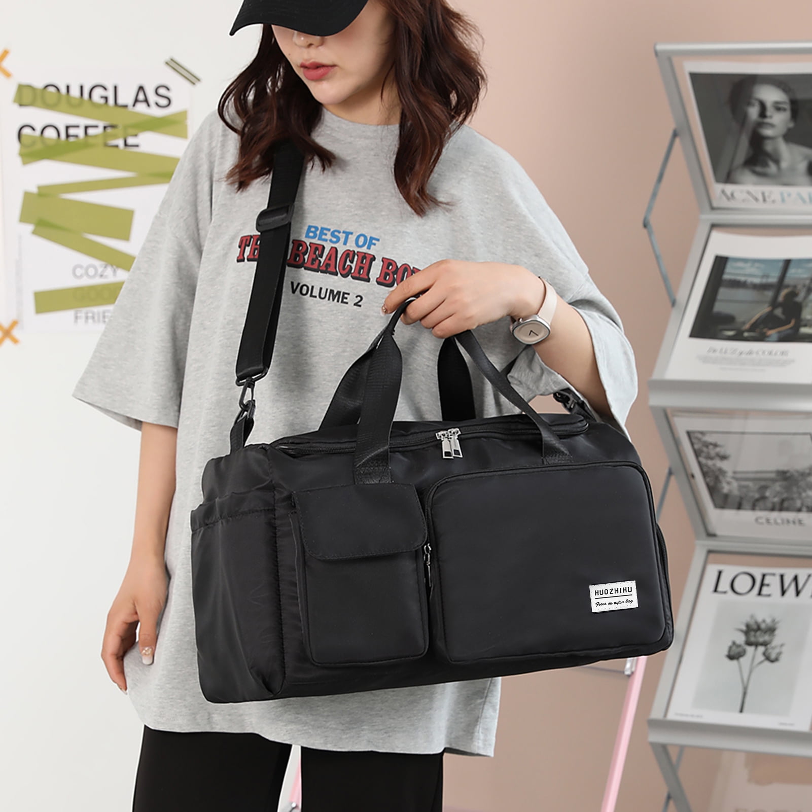 Travel in style with the Forestfish Gym Bag, a versatile duffle bag designed to meet all your travel needs. Made of durable nylon, this bag features a sophisticated black color that adds a touch of elegance to any outfit. With a spacious main compartment, multiple pockets, and a shoe compartment for added convenience, you can easily organize all your essentials for your journey. The adjustable shoulder strap and padded handle ensure comfortable carrying, while the integrated trolley sleeve makes it easy to transport through airports. Whether you're going on a vacation or simply hitting the gym, this gym bag is the perfect choice for all your travel adventures.