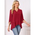 thumbnail image 5 of DARING DIVA Women's High Low Tops 3/4 Bell Sleeve V Neck Chiffon Blouse XL Red, 5 of 8