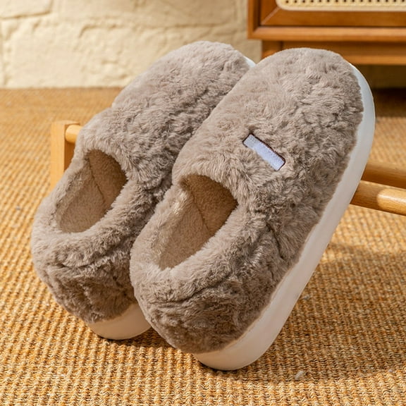 KANG Fleece Lined Indoor Outdoor Slippers With Heel Cover Winter Warm Sole For And