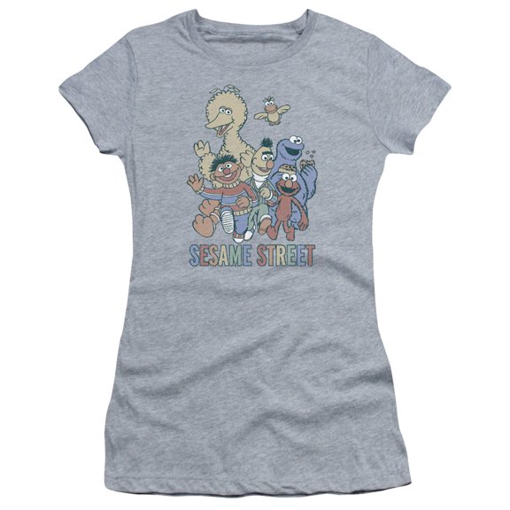 Sesame Street Colorful Group S/S Junior Women's T-Shirt Sheer Athletic Heather