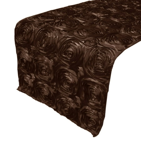 

Satin Rosette Table Runner Raised Roses Brown