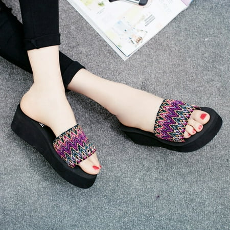 

Marbhall Womens Wedge Thick Slippers Flip Flops Platform Thong Sandals Beach Shoes Red US 6.5