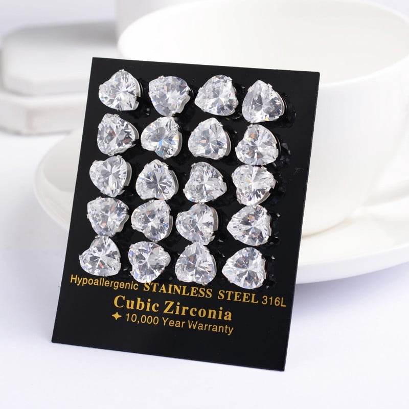 Heart 304 Stainless Steel Cubic Zirconia Stud Earrings Clear 4x4mm Pin: 0.9mm DIY