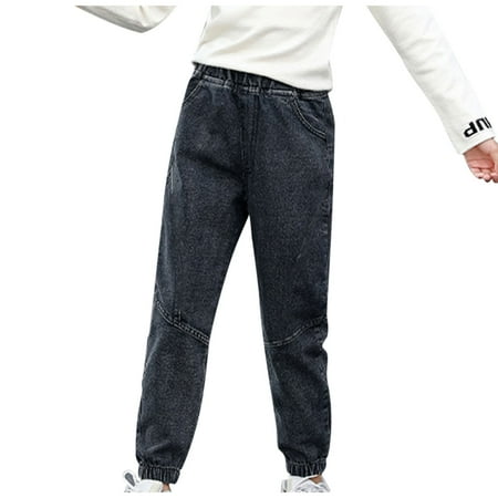 

Jgppe Kids Boys Girls Tapered Jeans Fashion High Waist Baggy Solid Color Cropped Denim Pants for 3-14years