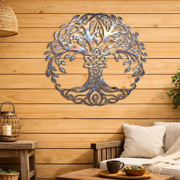 Celtic Tree of Life Metal Wall Art, Heat Colored Outdoor Garden Decor
