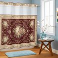 thumbnail image 5 of No Hook Shower Curtain, Boho Flowers Shower Curtains for Bathroom with See Through Top Window, Vintage Middle Century Floral Red Brown Waterproof & Washable Bath Curtain Standard 72"x72", 5 of 5
