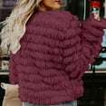 thumbnail image 4 of Fuzzy Jacket, Comdrip Women's Solid Plush Coat Temperament Long Sleeve Cardigan Warm Top Faux Fur Jacket Wine XL, 4 of 5