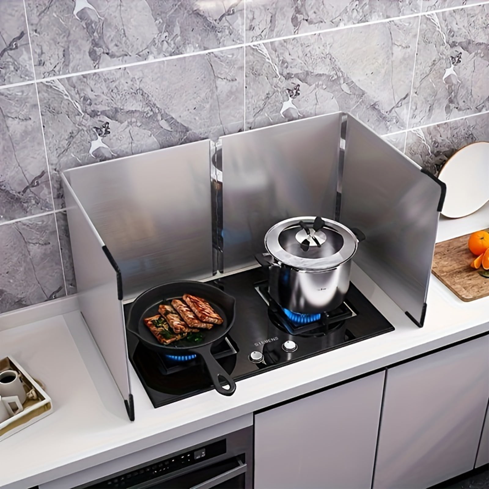 Foldable Stove Splatter Guard, 4 Sided Splatter Guard Stainless Steel Backsplash, Oil Splash Insulation Board, Nonstick Oil Splatter Guard Stove for Cooking Frying Stove Top Wall