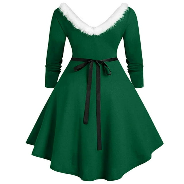 Femmes Robe de Noël Hiver Manches Longues V Cou Slim Fit une Robe de Ligne