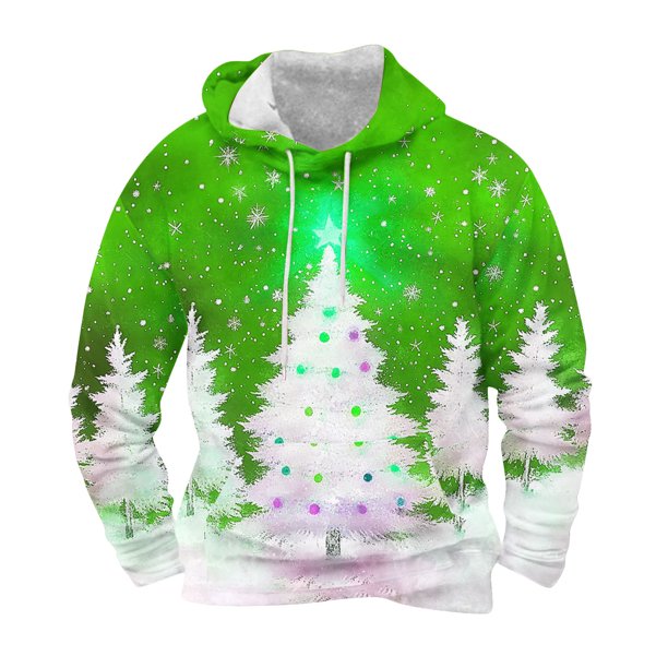 Sudadera con capucha para hombre, informal, con cordón, estampado navideño, deportiva, blusa de poliéster