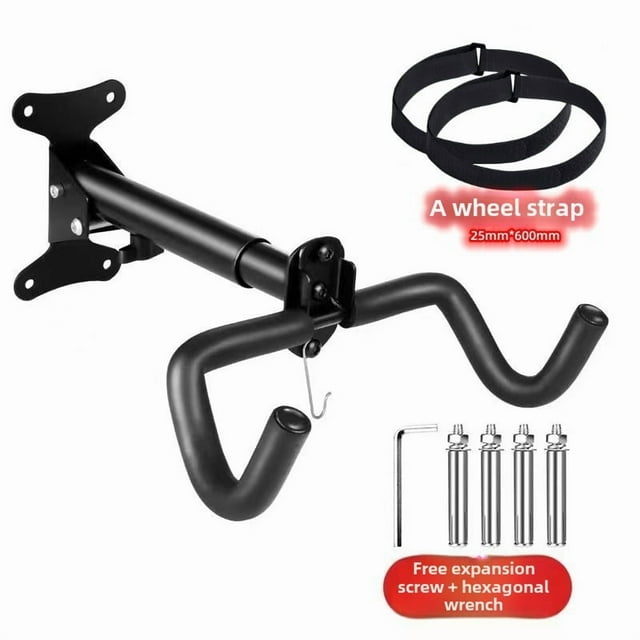 Wall-Mounted Adjustable Double Hook Bike Rack for Mountain Bikes - Space-Saving Indoor Storage Solution with Secure Fixation, Height Customization, Durable Construction, and Included Wheel Straps &