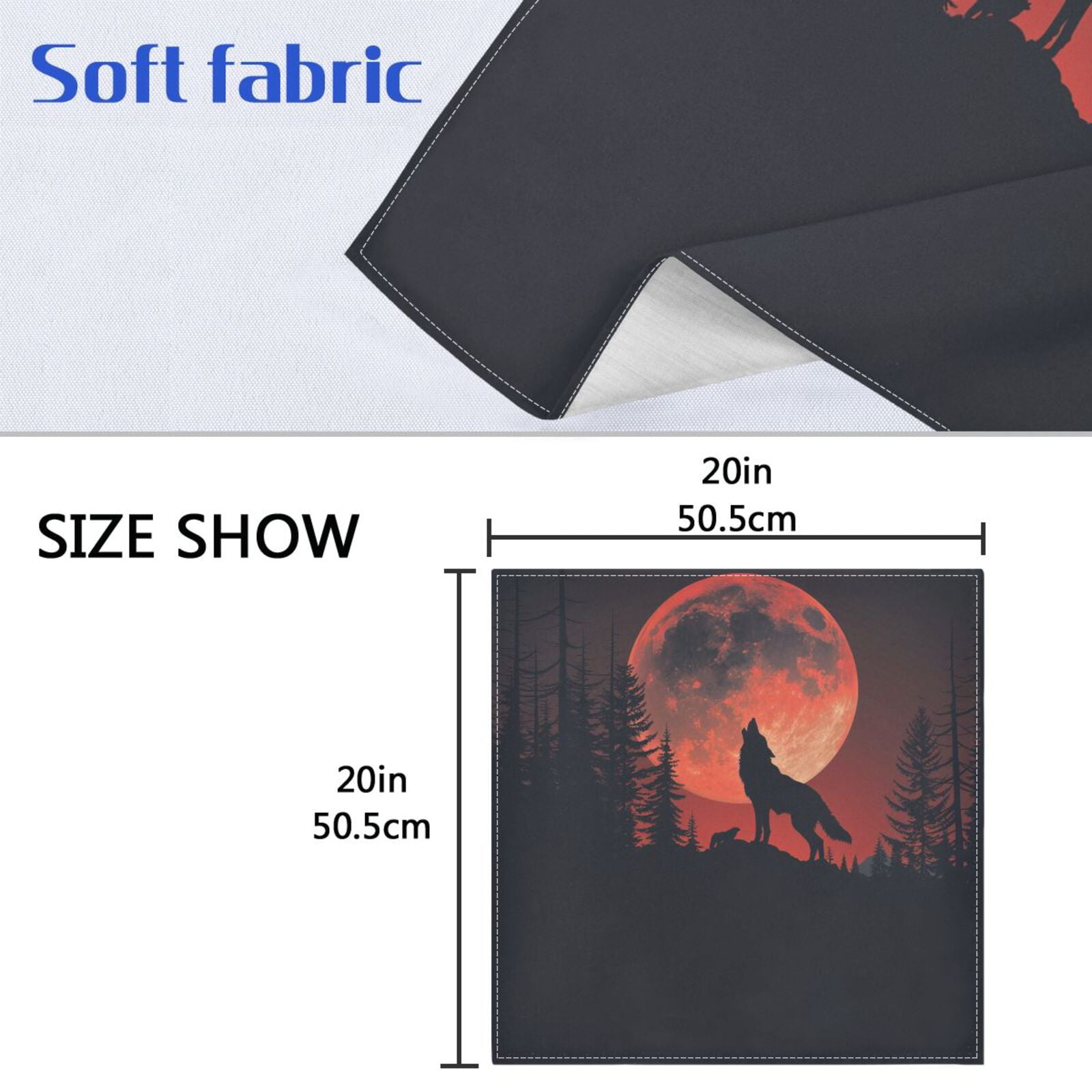 JSTEL Howling Wolf Red Moon Cloth Napkins Set of 6, 20x20 Inch Washable and Reusable Napkin for Decoupage Dinner Party Everyday Use