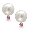 thumbnail image 2 of Gem Stone King 14K Yellow Gold Cultured Freshwater Pearls and Pink Lab Grown Diamond Stud Earrings for Women (Pearl: 6.5MM, Diamond: 0.12 Cttw, Round 2.5MM), 2 of 4