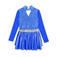 thumbnail image 3 of IEFIEL Kids Girls Figure Ice Skating Dress Halter Long Sleeve Jazz Modern Dance Leotard Dress Dancewear Blue 14, 3 of 5