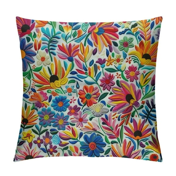 Shiartex Mexican Floral Decorations Pillow Cover Ethnic Art Birds and Paisley Flowers Farmhouse Decor Throw Pillow Cases Cushion Cover Home Decoration 12x12in