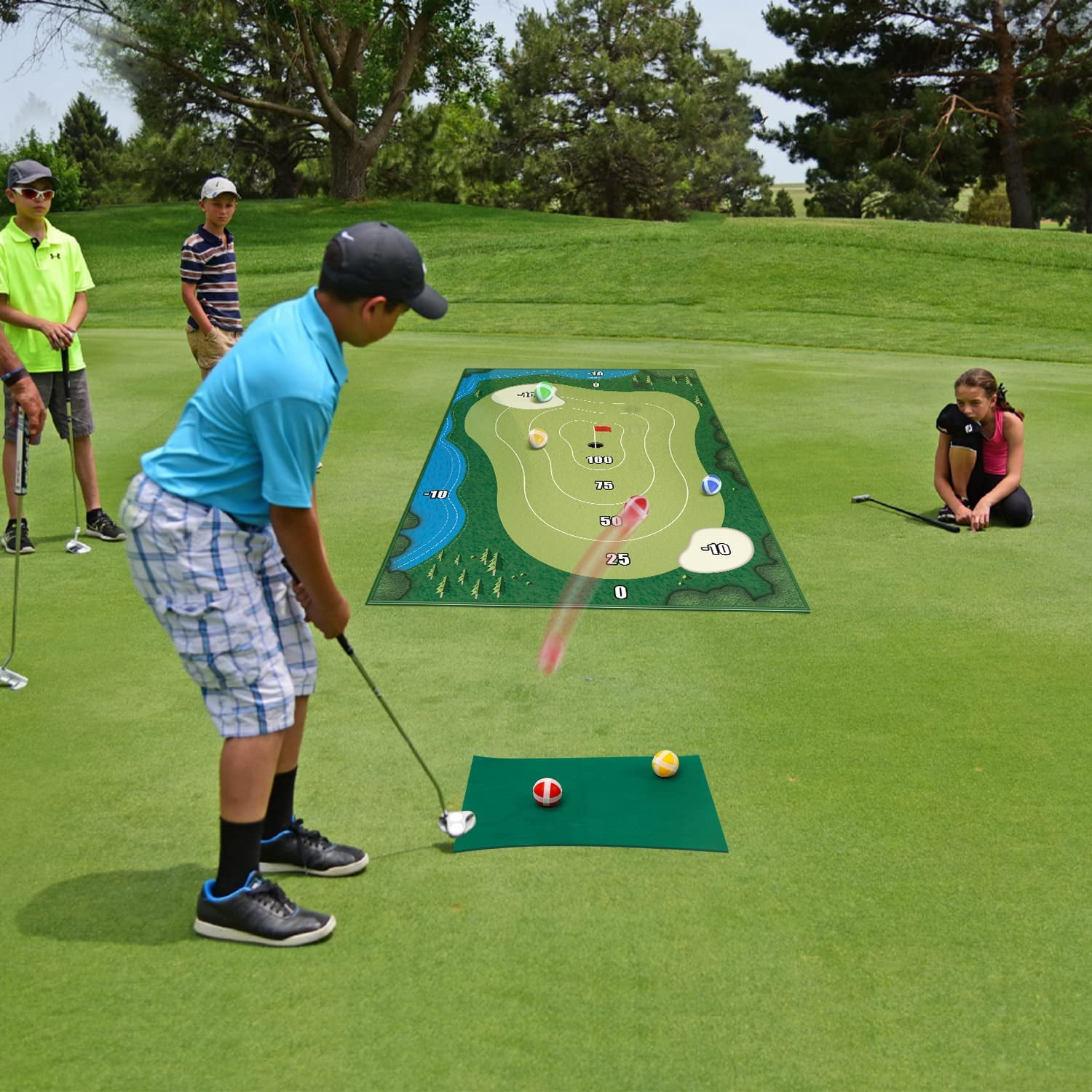 Golf Chipping Game Mat - Indoor Outdoor Golf Games for Adults with Chipping  Mat,12 Sticky Balls, 4 Ground Stakes, Score Card, and 2 Storage Bags-Golf