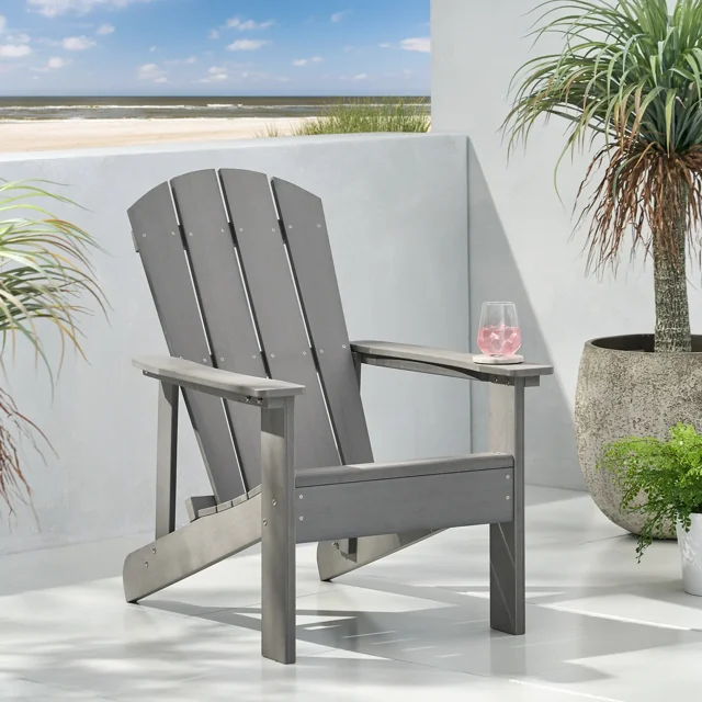 KUIKUI Classic Solid Gray Outdoor Solid Wood Adirondack Chair Garden Lounge Chair