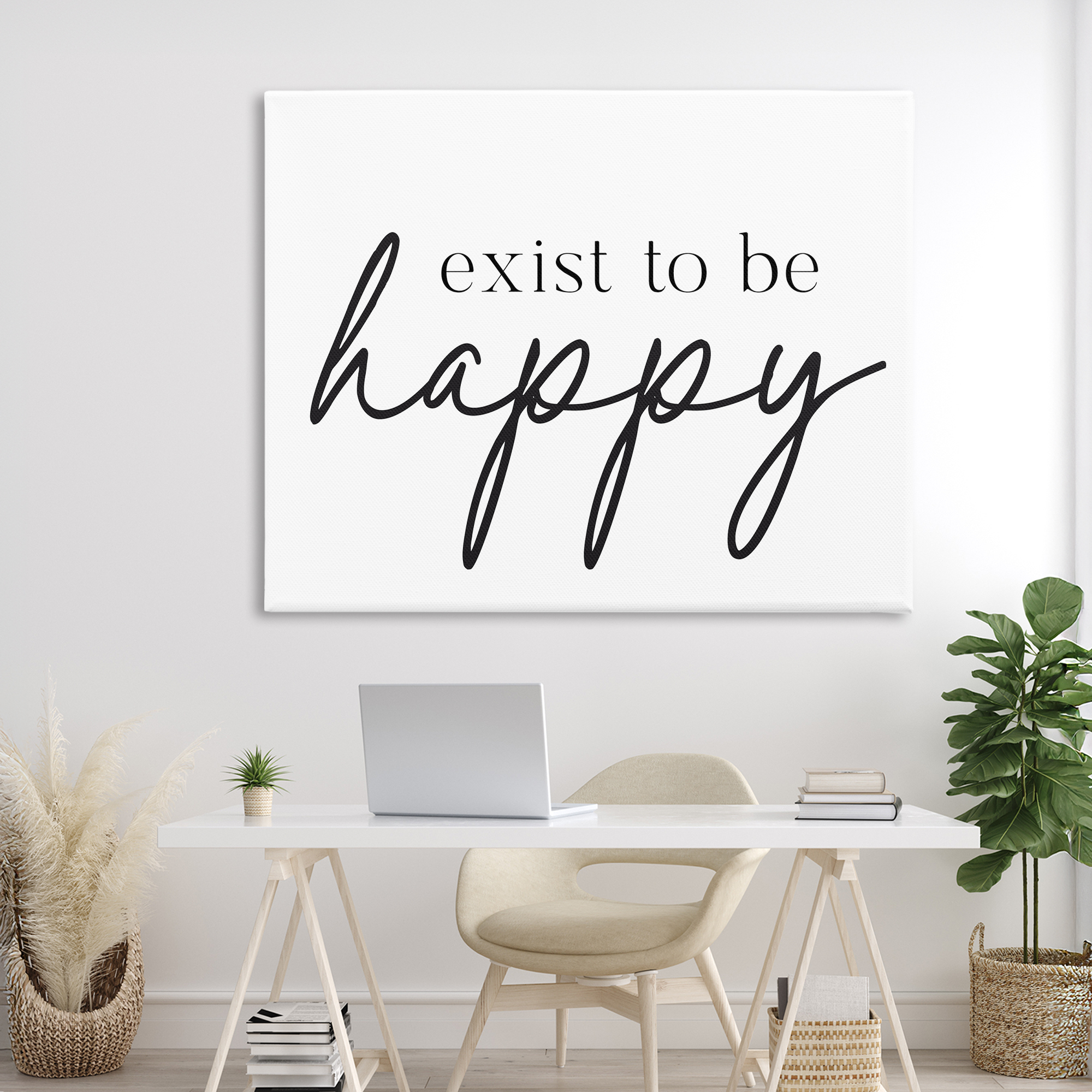 Exist To Be Happy Canvas Wall Art, design by Lettered and Lined