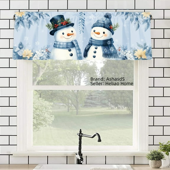 AshasdS Snowman Winter Window Valance Curtain for Home Kitchen Living Room Bedroom Bathroom Decor 54x18 inch