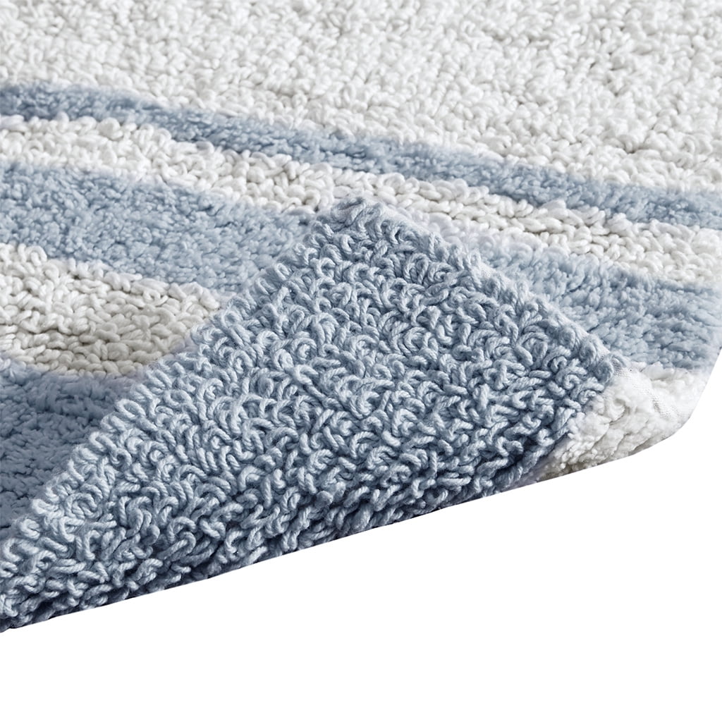 Reversible Cotton Bath Rug 20x30 Inches Casual Stripes Soft Absorbent Luxury Bathroom Mat OEKO-TEX Certified Machine Washable
