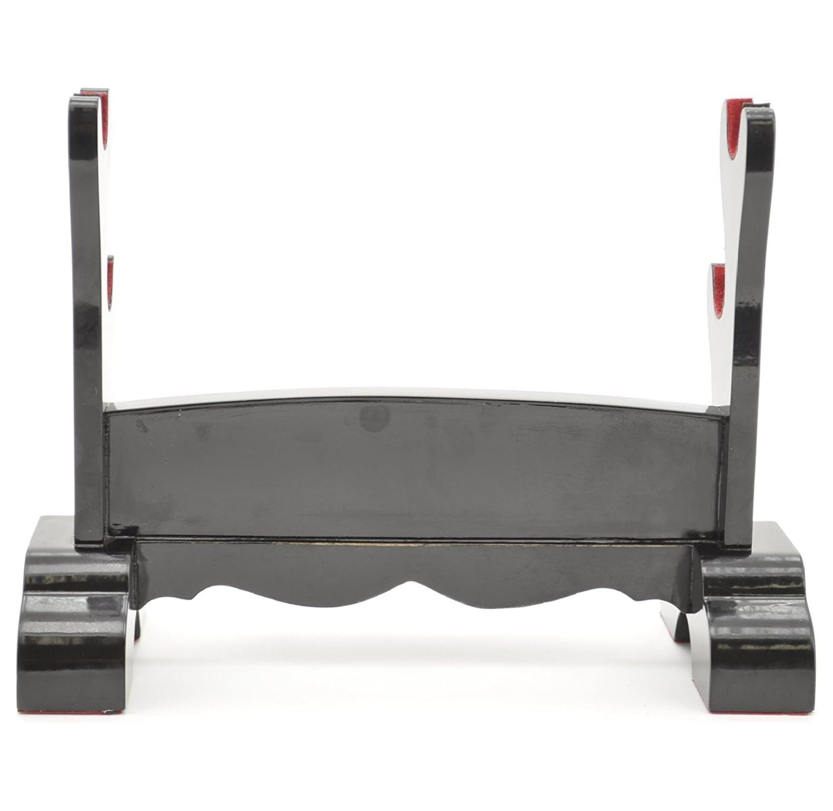 Handmade Sword - Black Piano Lacquered Wood, 2 Tier Deluxe Table Stand for Katana and Wakizashi Sword, Red Felt on The Arch and Front, Sword Table Display Holder