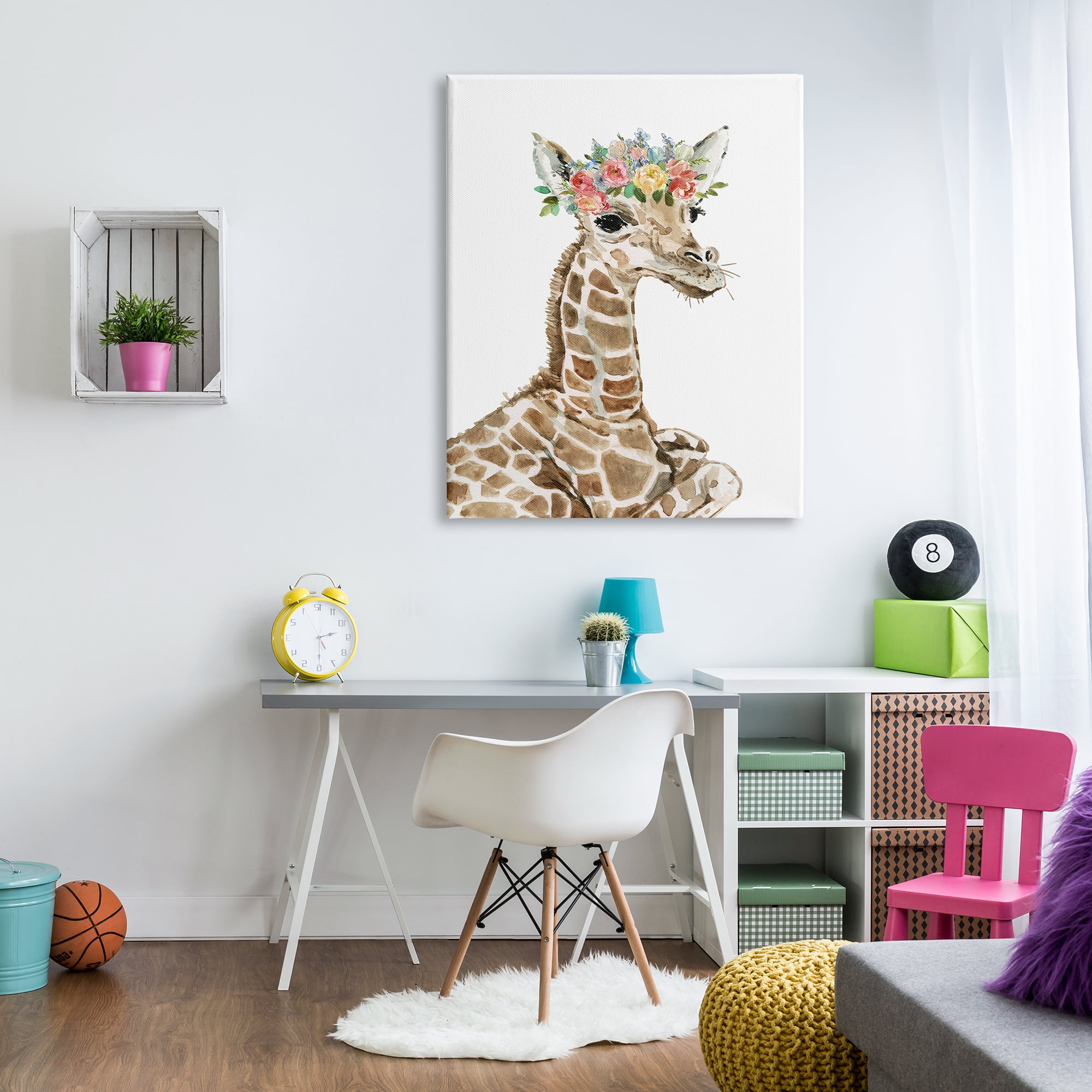 Stupell Industries Baby Giraffe Boho Fashion Spring Floral Crown Animals & Insects Painting Gallery Wrapped Canvas Print Wall Art, 36 x 48
