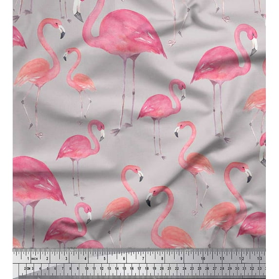 Soimoi Rayon Fabric Flamingo Bird Decor Fabric Printed Yard 56 Inch Wide