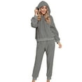 thumbnail image 3 of Defitshape Women's Sherpa Fleece Pajama Set Plain 2 Piece Hoodie Joggers Sweat Outfit Soft Sweatsuit Cozy Long Sleeve Shirt Pants Set Fall Spring Pjs Loungewear Lounge Set Dark Grey Small, 3 of 5
