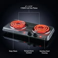thumbnail image 3 of OVENTE Electric Countertop Double Burner 1700W Cooktop with 6" and 5.75" Stainless Steel Coil Hot Plates, 5 Level Temperature Control, Indicator Lights and Easy to Clean Cooking Stove, Silver BGC102S, 3 of 7