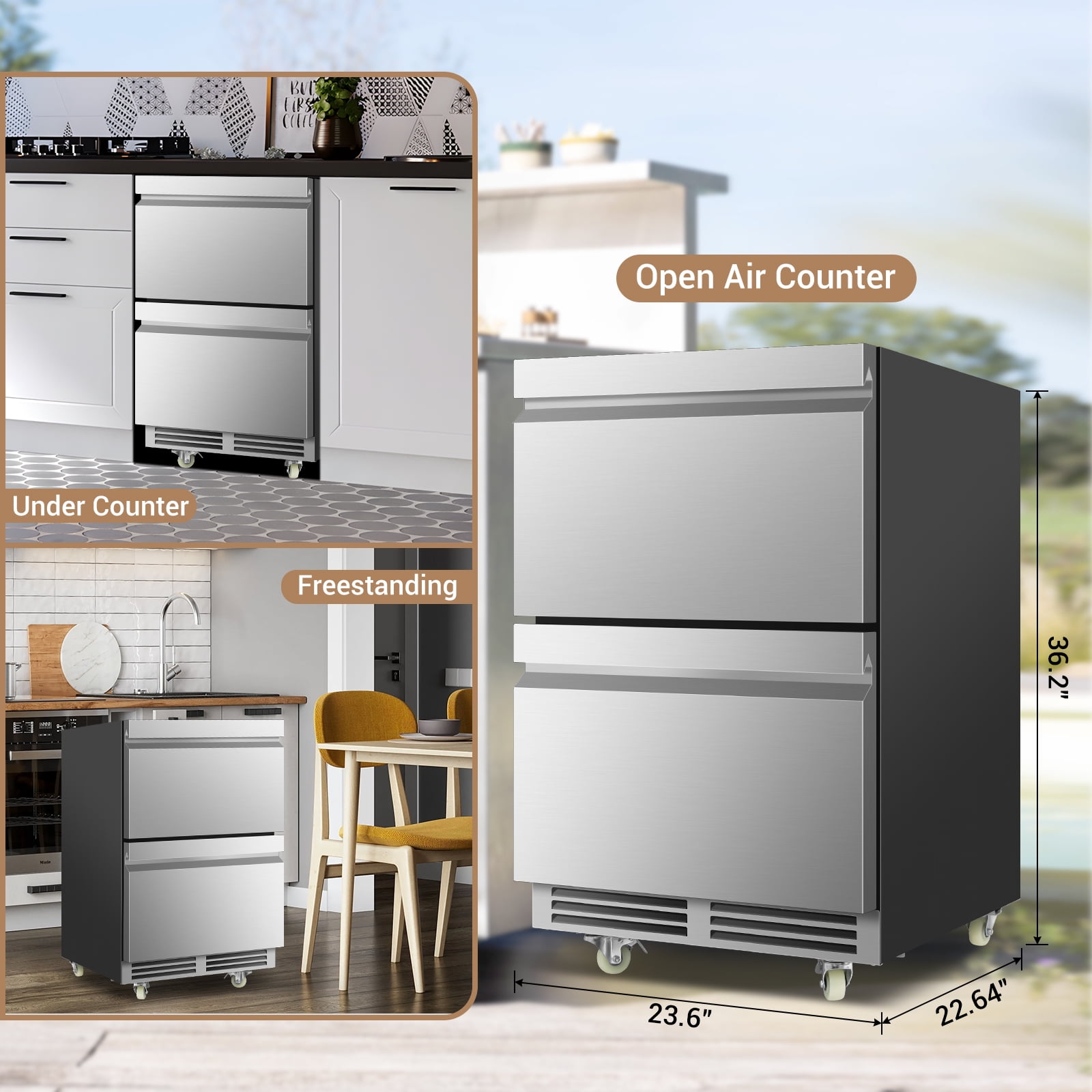 Nipus 24 in 160 Can Drawer Beverage refrigerator,5.2 cu.ft.Dual Zone,Under Counter Built-In Stainless Steel for Home & Commercial Use