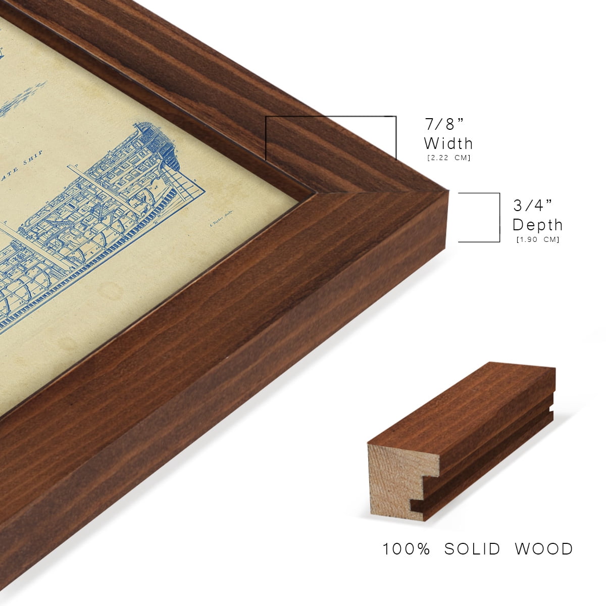 Vintage Ship Blueprint -Framed Print w/glass-Chestnut