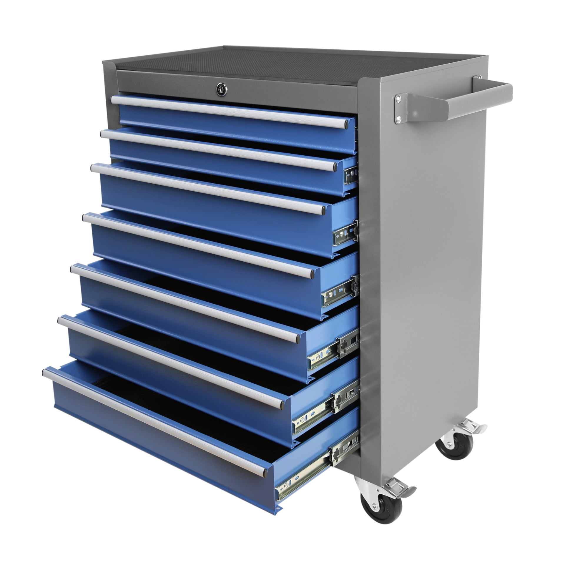 7-Drawer Rolling Tool Chest With Wheels - Green Steel Organizer, 29.5"H, Locking Drawers, Brake Casters For Garage