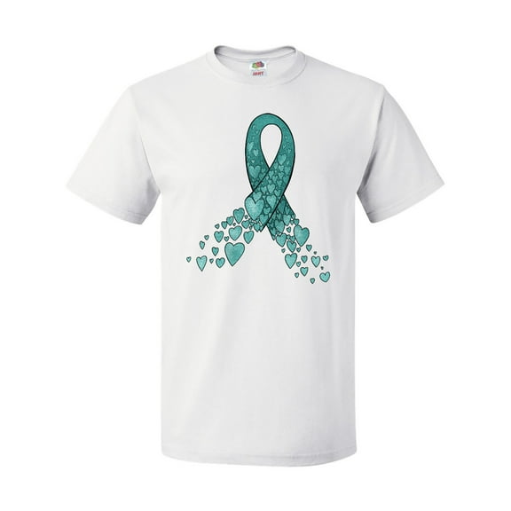 Inktastic Ovarian Cancer Awareness Teal Ribbon Made of Hearts T-Shirt
