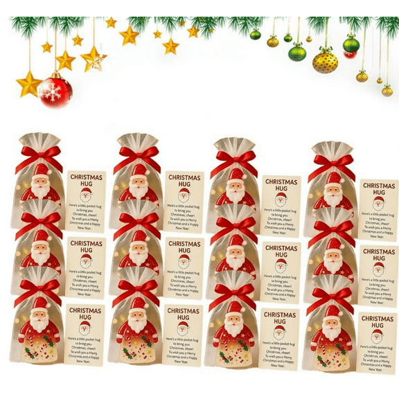 Little Pocket Christmas Hug, 2025 Cute Santa Claus Ornaments with Encouragement Card, Emotional Grief Support Christmas Keepsake for Friends, Family, Christma Party Favor Gift 12PC