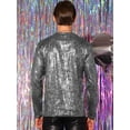 thumbnail image 5 of Unique Bargains Men's Metallic Long Sleeves Top Party Clubwear Shiny T-Shirt Tee Shirt 2XL Silver, 5 of 5