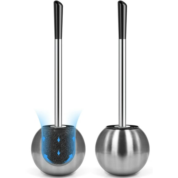 IXO Toilet Brush and Holder 2 Pack 304 Stainless Steel Toilet Brush with Extended and Durable Comfortable Brush Handle Toilet Bowl Brush for Bathroom Toilet - Ergonomic Pratical Durable