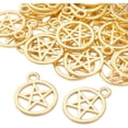thumbnail image 4 of 50pcs Pentacle Star Charms Alloy Round Vintage Pentagram Pendants Protection Lucky Pentagram Charms for DIY Bracelets Necklaces Craft Jewelry Making Accessory, Golden, 24.5 mm x 20 mm, 4 of 7