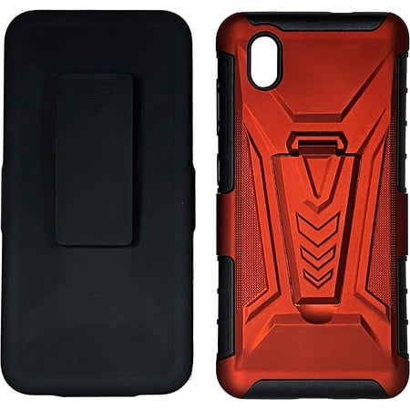 For ZTE Avid 579 Holster Hybrid Cover Cell Phone Case - Red